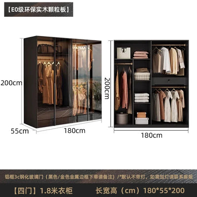 Solid wood wardrobe, bedroom home glass door L-shaped modern light luxury corner cloakroom storage cabinet combination wardrobe