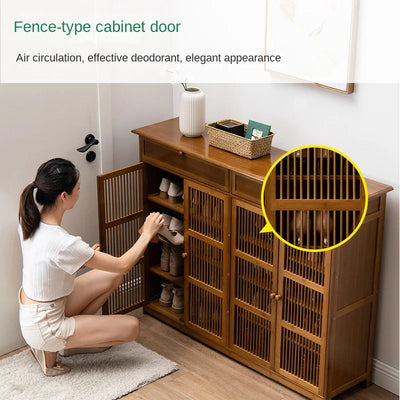 Household corridor door shoe cabinet living room multi-layer shoe rack small apartment bamboo solid wood dustproof shoe storage