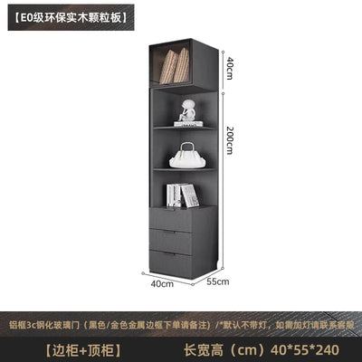 Solid wood wardrobe, bedroom home glass door L-shaped modern light luxury corner cloakroom storage cabinet combination wardrobe