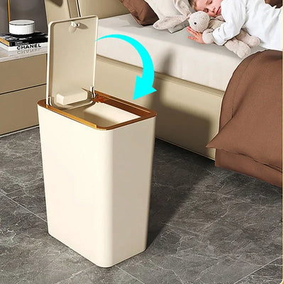 10/12L Slim Trash Can Nordic Covered Waterproof Large Capacity Dustbin One-Touch Lid for Bathroom Kitchen Living Room Bedroom