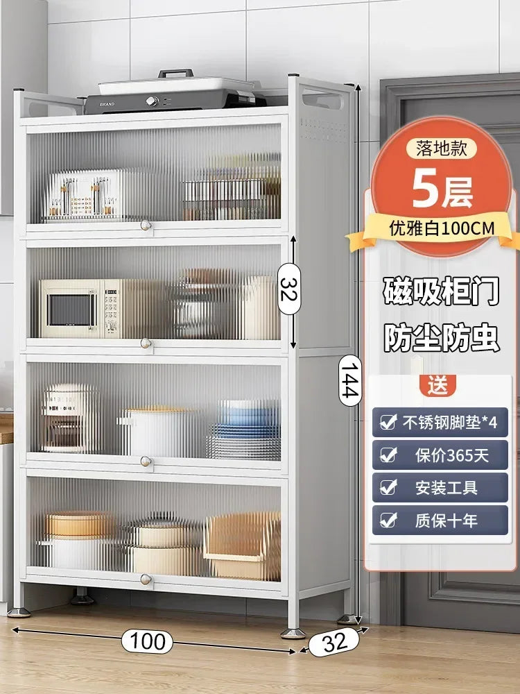 Modern Kitchen Cabinet Hutch Movable Full Door Glass Cabinet Storage Display Cupboards Muebles Cocina Multifunctional Furniture