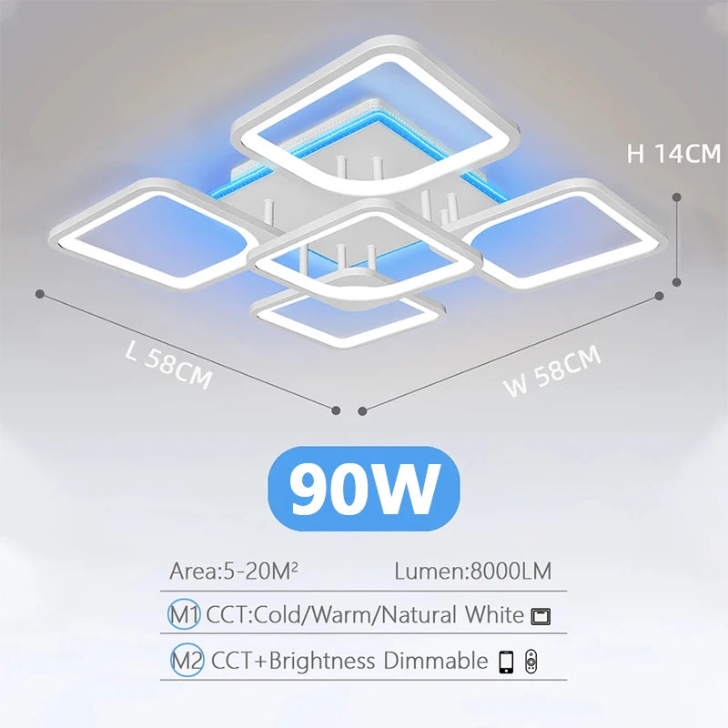 Modern LED Ceiling Lamp 130W 58CM APP Control Infinitely Dimmable Living Room Bedroom Study Lighting Interior Light 85~265V