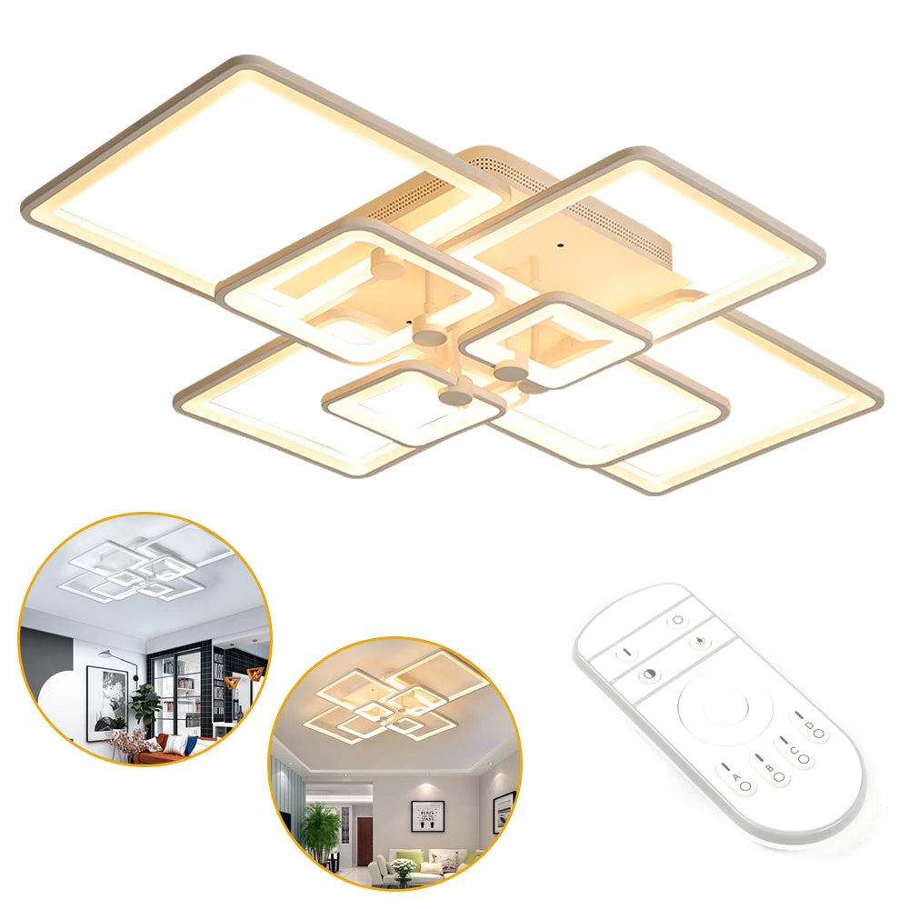 LOYALHEARTDY Modern LED Ceiling Light 8-Heads Square Frame Acrylic Ceiling Lamp Fixture Flush Mount Chandelier for Bedroom