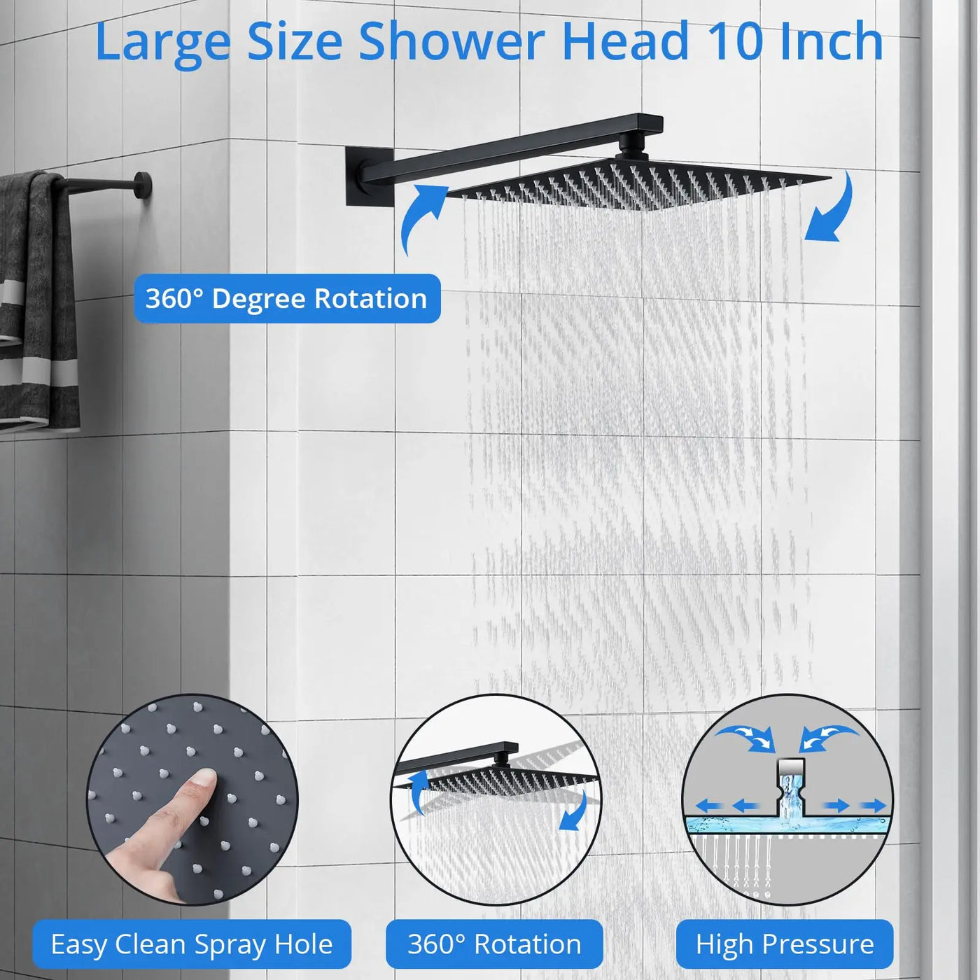 Shower Faucet Set Matte Black Shower System, with 10 inch Shower Head and Handheld Spray Rain, 2 in 1 Wall Mounted