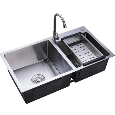 Double Bowl Composite Drop-in Kitchen Sink 2 Bowl Set Stainless Steel 30" Inset Kitchen Sink + Waste