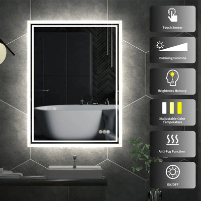 LED Backlit Mirror Bathroom Vanity with Lights,Anti-Fog,Dimmable,CRI90+,Touch Button,Water Proof,Horizontal/Vertical