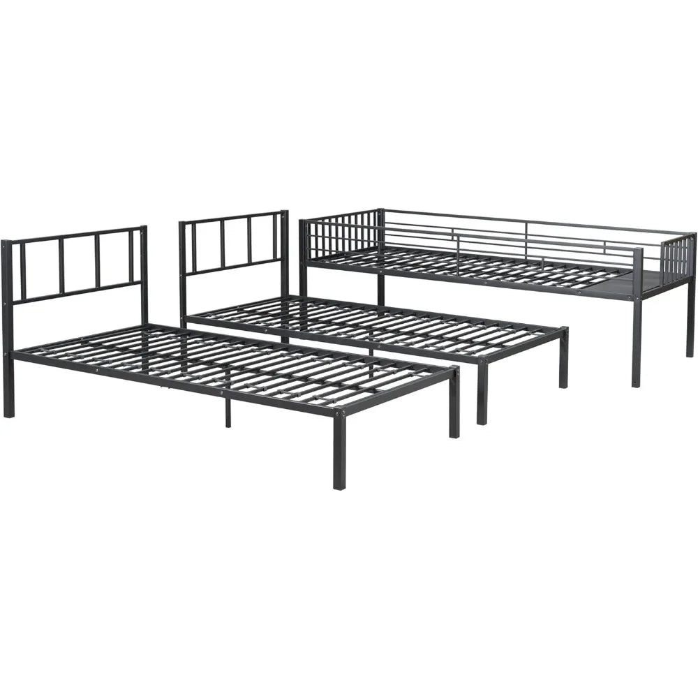 Metal Bunk Bed Separatable Twin Over Twin Triple Bunk with Slat Support No Box Spring Needed