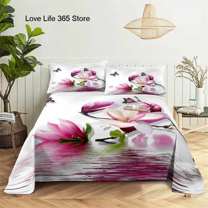 Chinese Ink And Wash Flat Sheet Bedding Digital Printing Polyester Full Size Set Cover With Pillowcase Printed Bedroom Decor