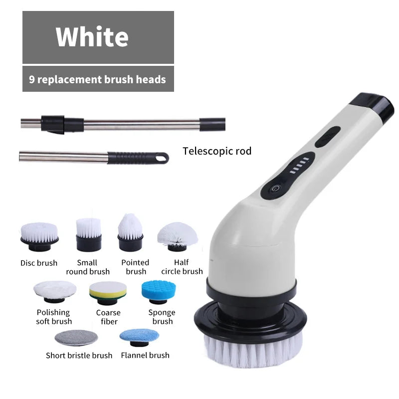 Cordless Electric Spin Scrubber Adjustable Cleaning Brush with Replacement Heads for Tub Tile Floor Car Electric Shower Scrubber