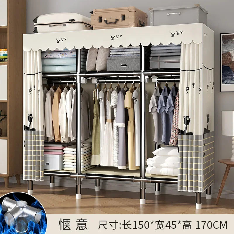 Durable Alloy Steel Wardrobe  HighCapacity Closet with Polyester Taffeta, Easy Clean Bedroom Storage, Clothing Organizer