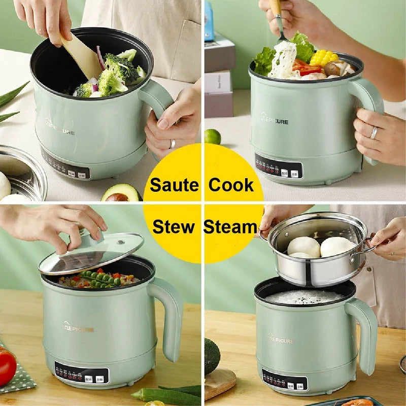 110V/220V Home Multifunctional Pot Electric Cook Pot Smart Non-stick Rice Cooker Mini Electric Hot Pot Kitchen Appliance 1.7L