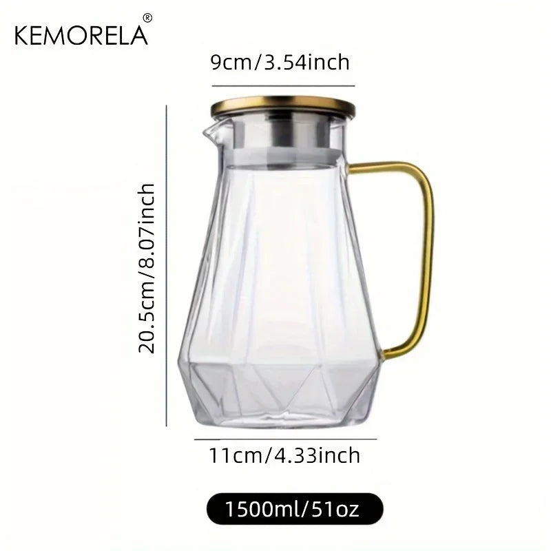 1PCS Diamond Texture Glass Teapot Set Hot Cold Water Kettle Water Jug Transparent Coffee Pot Home Water Carafe Glass Pitcher