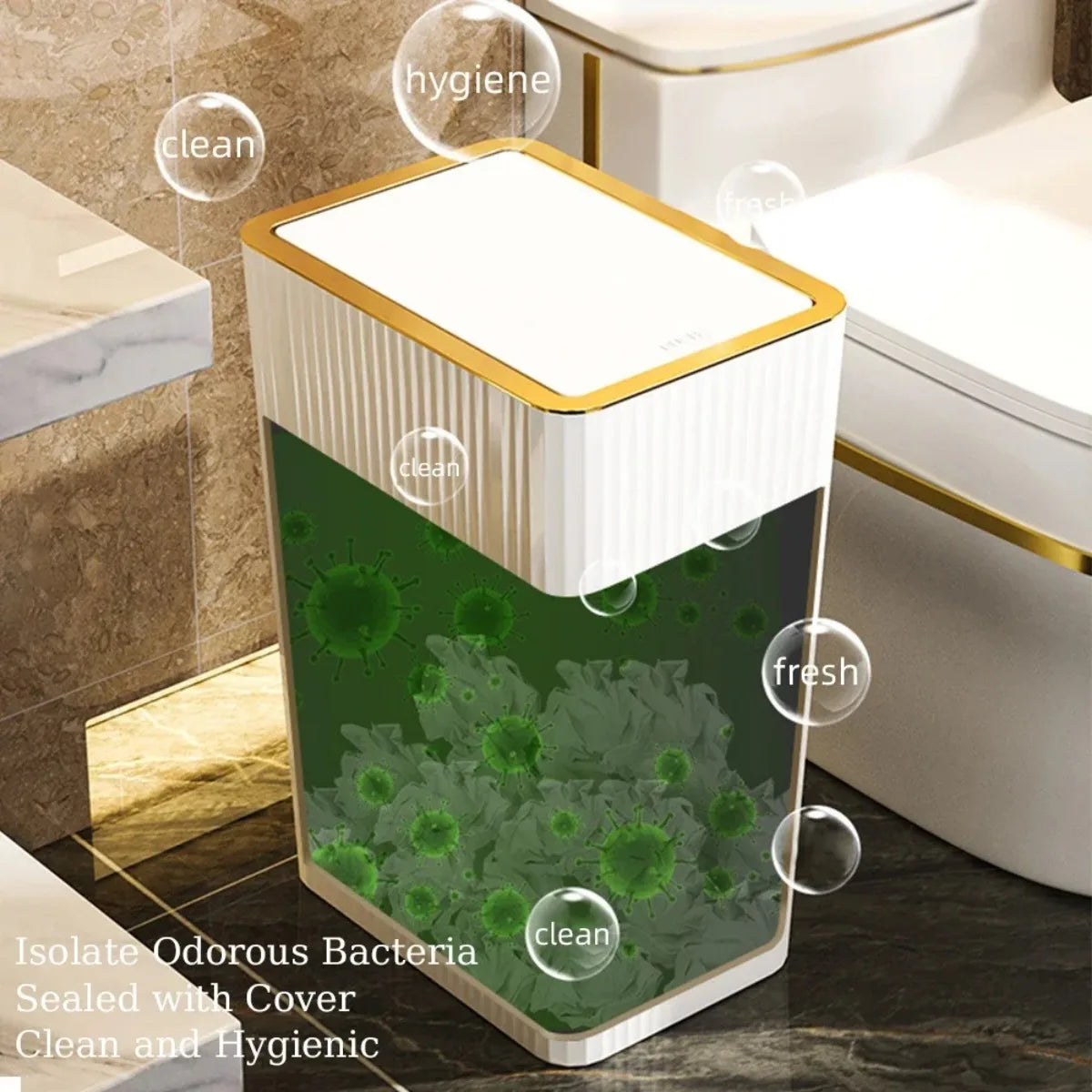 12/15L Household Trash Can Nordic Gold Covered Trash Can with Lid for Bathroom Living Room Kitchen Bedroom Household Products