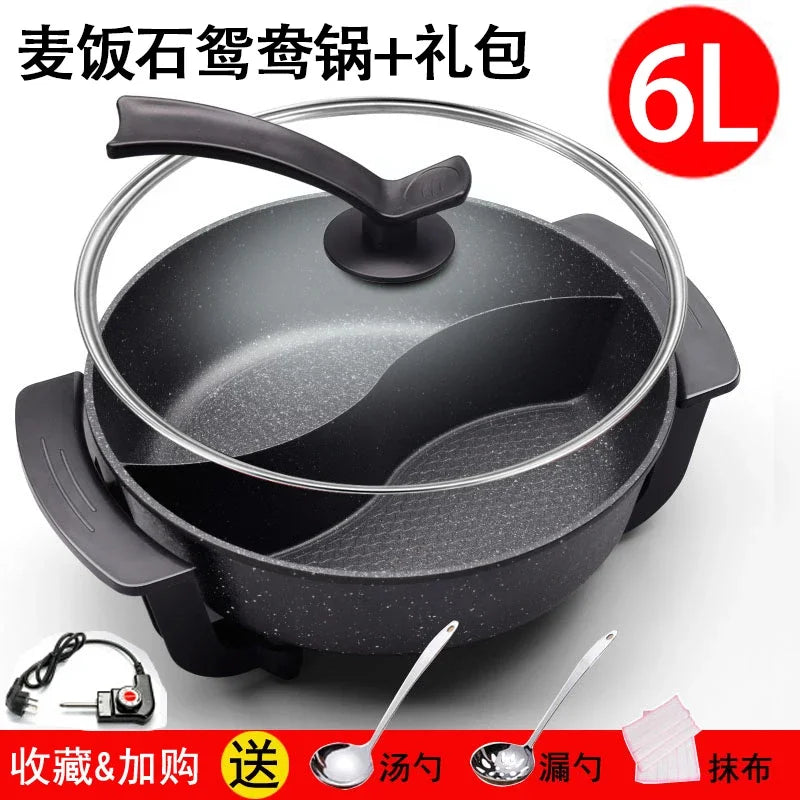 Barbecue Integrated Hotpot Shabu Soup Hot Pot Divided Electric Mandarin Duck Nonstick Round Chafing Dish Chinese Fondue Cookware