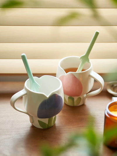 Ceramic Tulip Cup Creative Breakfast Oatmeal Milk Cup Delicate Cute Coffee Cup Home Drinking Utensils 340ml