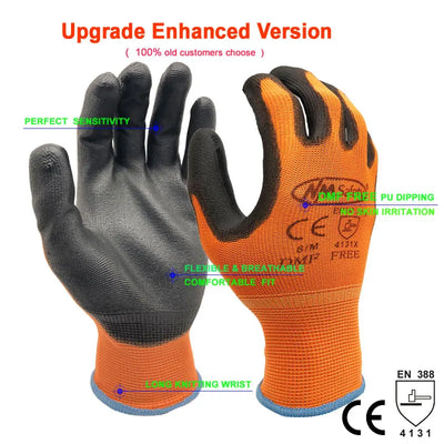 24Pieces/12 Pairs Safety Working Gloves Black Pu Nylon Cotton Glove Industrial Protective Work Gloves NMSafety Brand Supplier