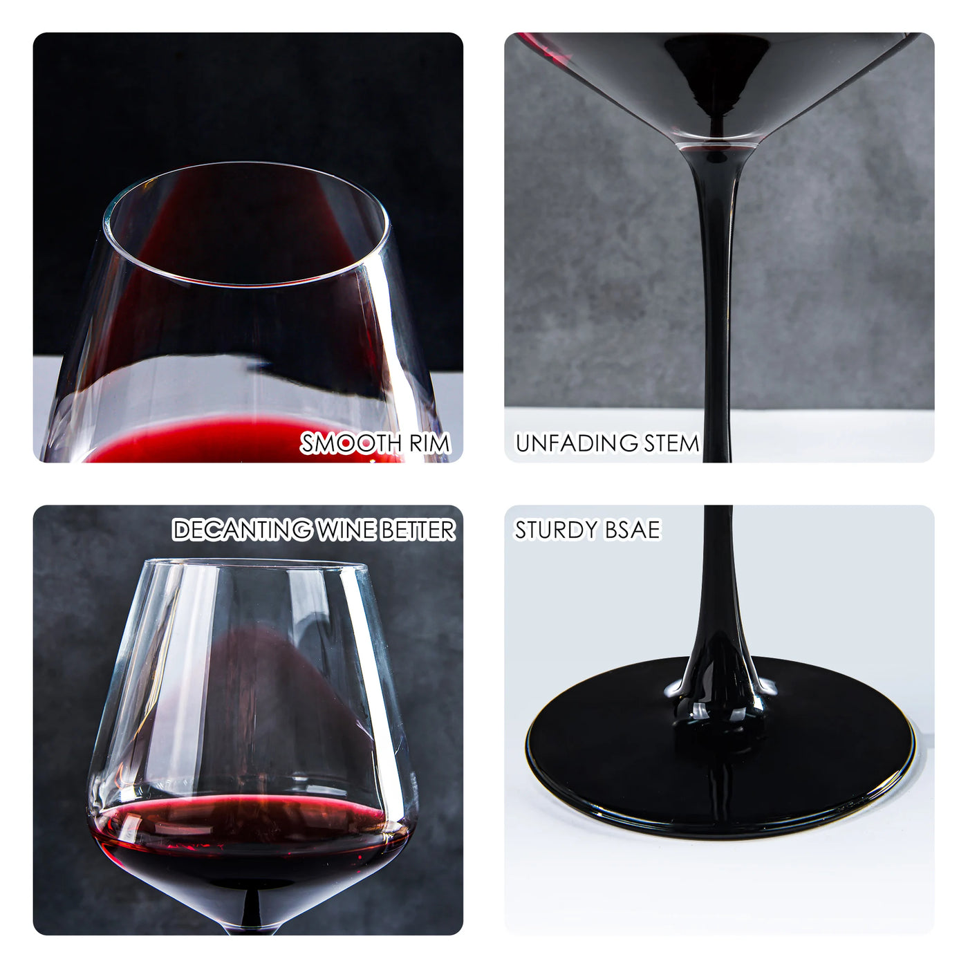 Wine Glasses with Black Stem & Base, Set of 6, 20 oz Large Clear Burgundy Wine Glasses, Dishwasher, Dishwasher Safe