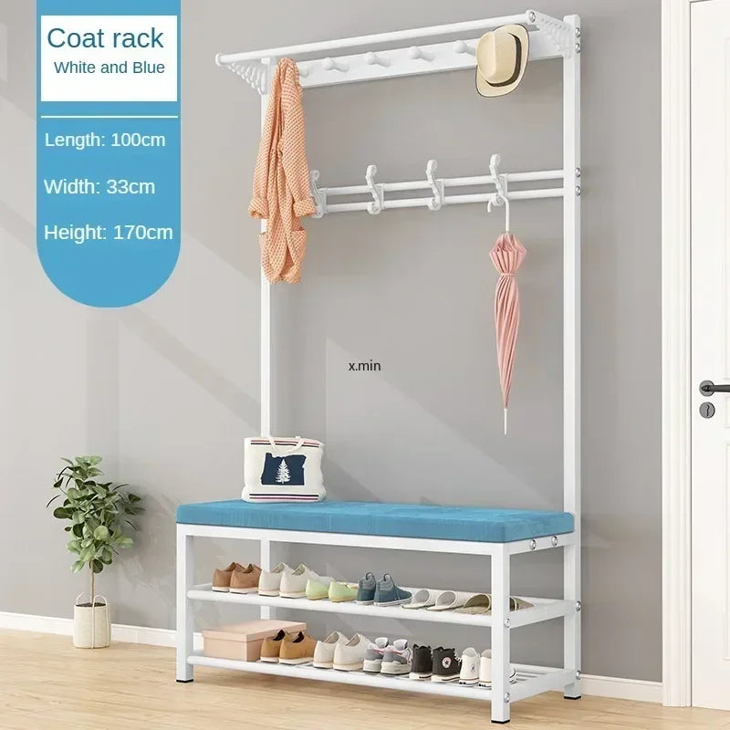 Mobile Coat Rack Shoe Bench Bedroom Metal Hanging Clothing Home Entryway Furniture Clothes Rack Shoe Bedroom Stool