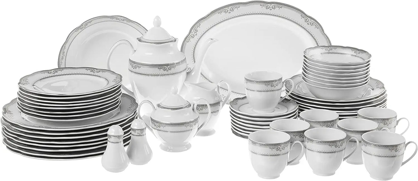 57-Piece Wavy Porcelain Dinnerware Set