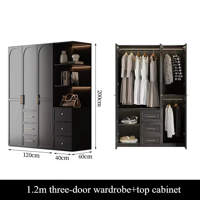 French Retro Style Black Wardrobes Storage Multilayer Cabinet Open Closets Wardrobes Bedroom Drawers Rangement Chambre Furniture