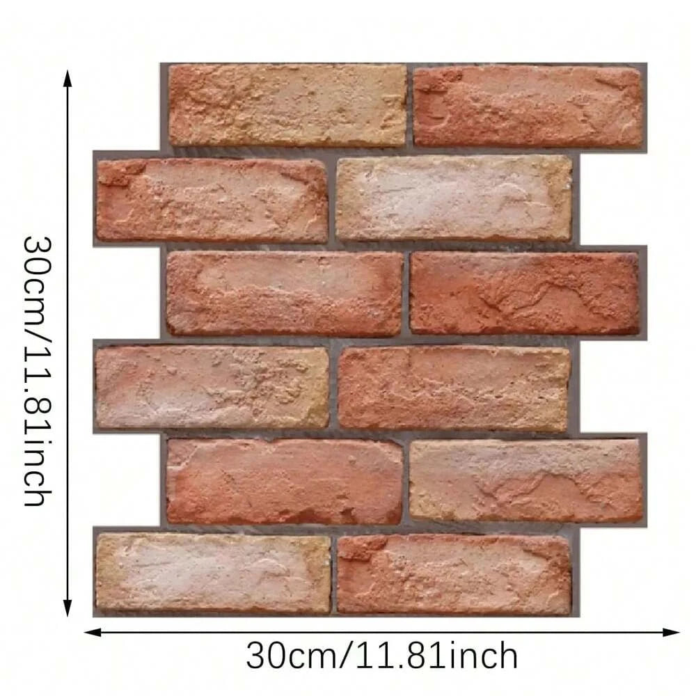 10Pcs 3D Self-Adhesive Wall Stickers PVC Brick Wall Panels Peel and Stick Wallpaper for Living Room Home DIY Decor Supplies