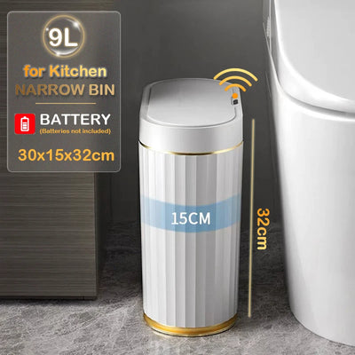 Automatic Sensor Trash Can 7L 9L Luxury Bathroom Trash Can 15L Kitchen Electric Garbage Bin Toilet Wastebasket Golden Trash Can