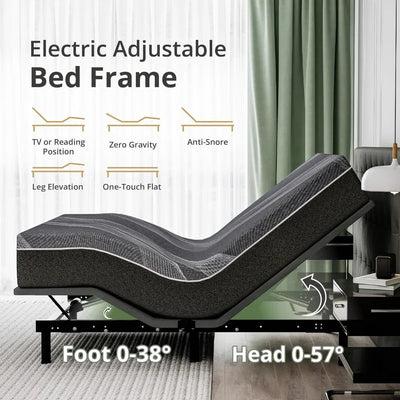 Adjustable Bed Frame with 14 Inch Cooling Gel Memory Foam Mattress Zero Gravity & Wireless Remote Split King Bed Frame