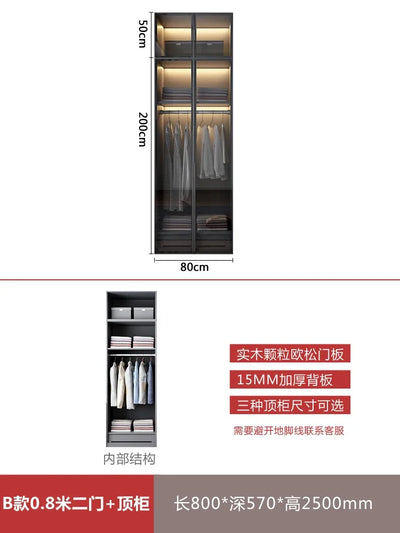 Modern simple household bedroom swing door solid wood storage combination six or eight door wardrobe