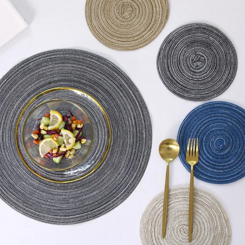 4Pcs Round Table Placemat Woven Table Mat Coaster Individual Placemats for Dining Table Cup Pad Plate Mat Kitchen Accessories