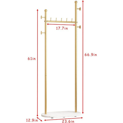 Gold Clothing Racks with Marble Base Modern Gold Coat Racks Freestanding Gold Clothes Rack with Shelves for Bedroom