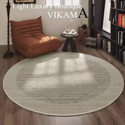 VIKAMA Nordic Classic Folk Style Round Loop Fleece Rug Room Bedside Study Sofa Coffee Table Stain and Slip Resistant Carpet