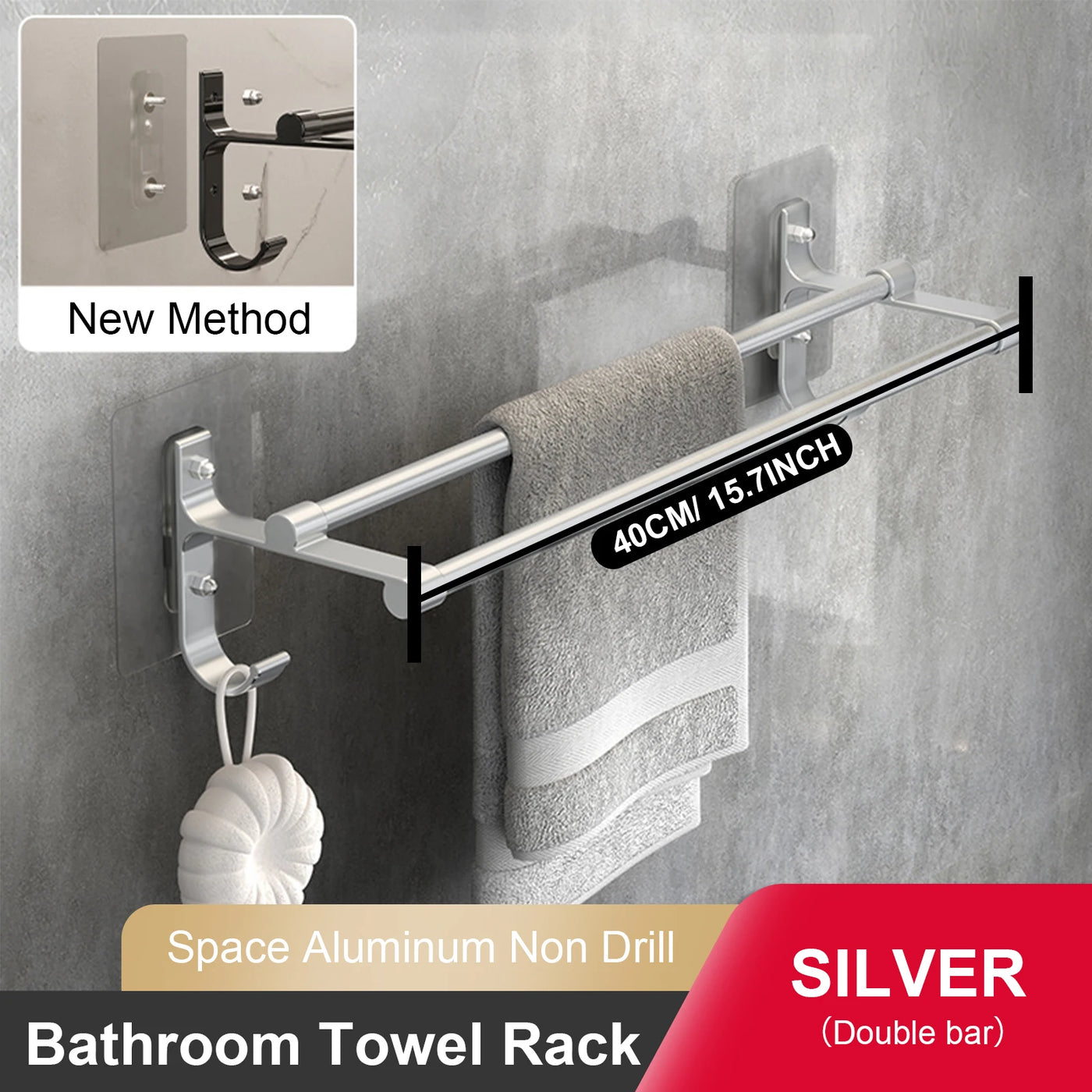 Bathroom Hand Towel Rack Towel Holder Wall Mount No Drill Mount 40/50cm Towel Bar Aluminium Double Bar 2 Tier