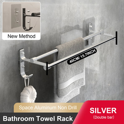 Bathroom Hand Towel Rack Towel Holder Wall Mount No Drill Mount 40/50cm Towel Bar Aluminium Double Bar 2 Tier