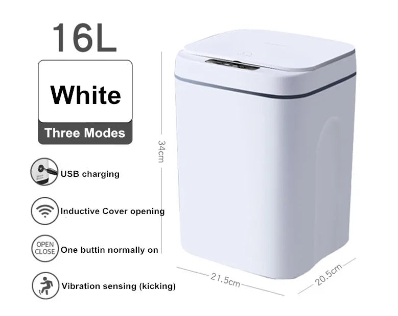 16L Automatic Sensor Trash Can Electric Touchless Smart Bin Kitchen Bathroom Waterproof Bucket Garbage With Lid Home Wastebasket