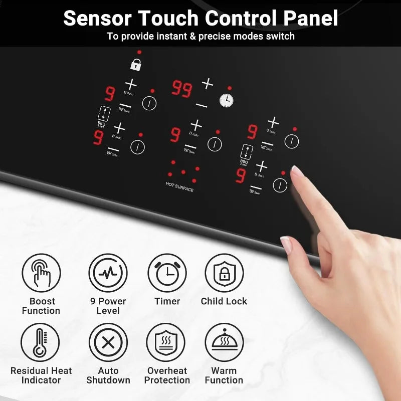36 Inch Induction Cooktop,AMZCHEF Built-in Electric Cooktop with 5 Boost Burners Including 2-in-1 Zone,240V/10800W Cooktop
