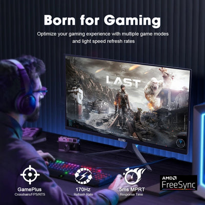 ELSAE 27-Inch Gaming Monitor with 144Hz Refresh Rate, 170Hz, 1440P IPS Screen, FreeSync, HDR, Low Blue Light, 2560x1440 QHD