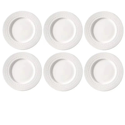 Luxury White Nordic Relief Sculpture Ceramic Tableware Ceramics Dishes Salad Soup Bowl Flat Plates Serving Tray Dinnerware Set