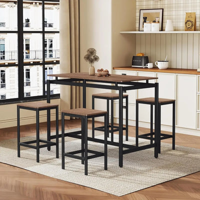 5-Piece Compact Rectangular Bar Table Set with 4 Stools, Furniture for Dining Room and Breakfast Nook, Dining Table Sets