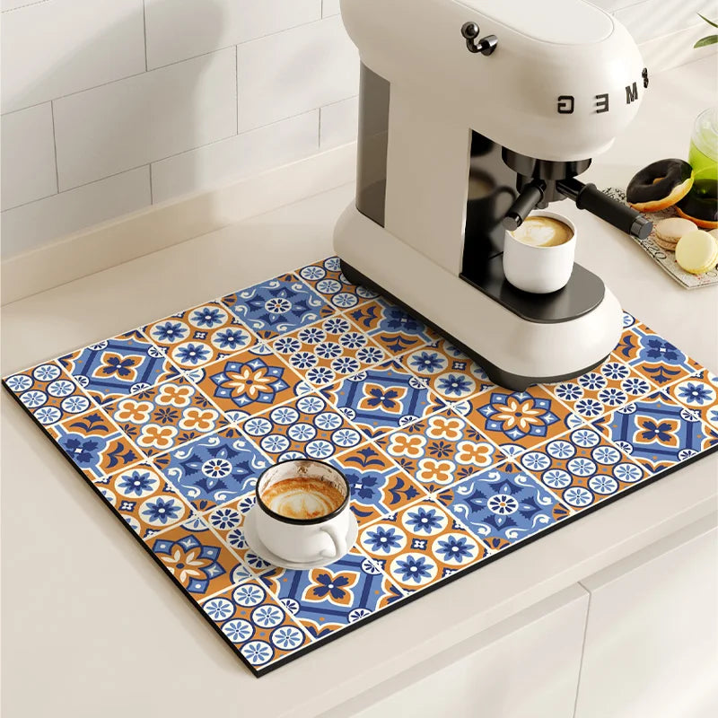 Coffee Machine Mat Waterproof Kitchen Draining Pad Non-slip Drain Dish Drying Mats Heat Resistant Tableware Placemat Dinnerware