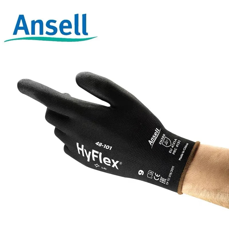 Ansell HyFlex 48-101 (1pair） Sensilite® nylon PU palm coating oil resistant and wear-resistant precise operation black gloves