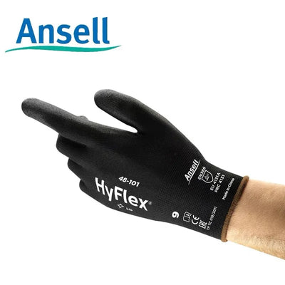 Ansell HyFlex 48-101 (1pair） Sensilite® nylon PU palm coating oil resistant and wear-resistant precise operation black gloves