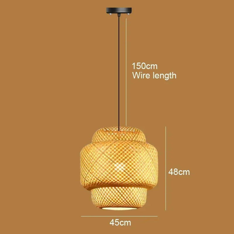 Big Size Bamboo Pendant Lamp Natural Rattan Chandeliers E27 Hand-knitting Café Restaurant Living Room Decor Hanging Lamp Indoor