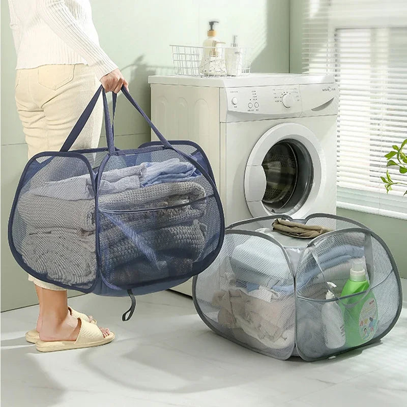 90L Collapsible Laundry Basket Foldable Pop Up Laundry Hamper with Reinforced Carry Handles for Laundry Bathroom Dorm or Travel