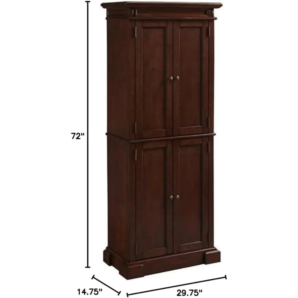 Traditional 4 Shelves Wood Kitchen Pantry in Brown Cherry