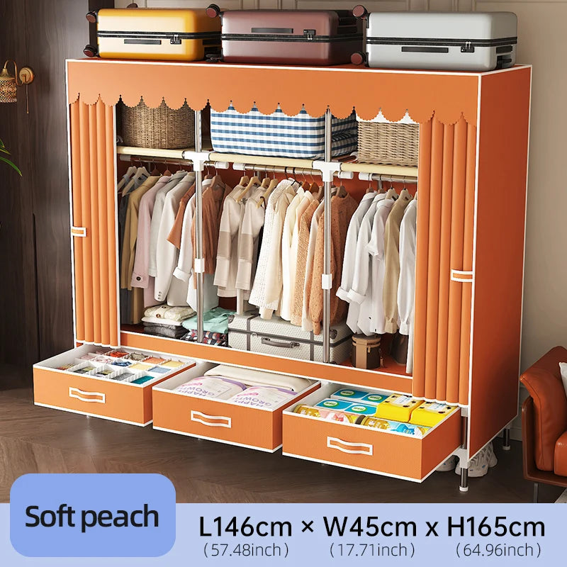 Orange wardrobe with drawers for home use, bedrooms for rent, sturdy and durable clothes cabinet for hanging clothes