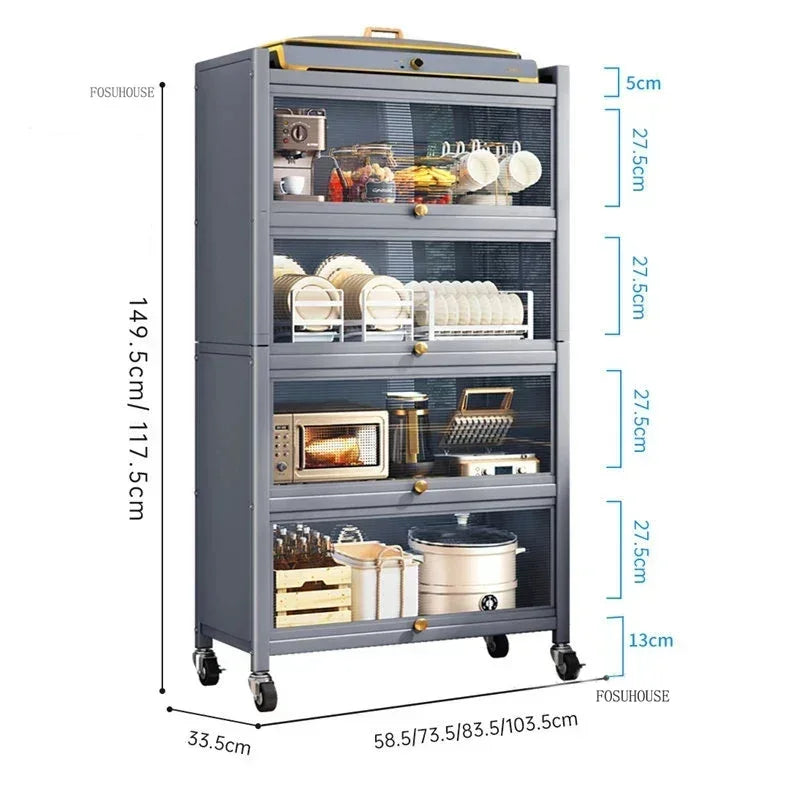 Multifunction Storage Cabinet Nordic Carbon Steel Kitchen Cabinets Home Multi-layer Microwave Oven Floor Rack with Flip Door H