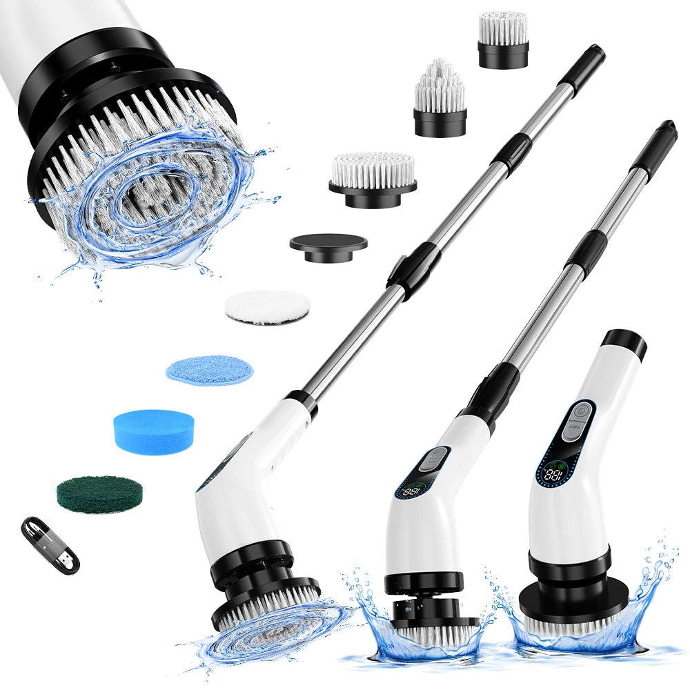 Electric Cleaning Brush Shower Cleaning Brush with 7 Interchangeable Drill Brush Heads Wireless Scrubber with Adjustable Handle