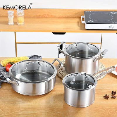 16/20/24cmStainless Steel Pot Set Thickened Right Angle Soup Pot Milk Pot Fry Pot Household Right-Angle Steamer Kitchen Utensils