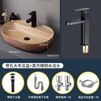 Medieval style platform basin ceramic art bathroom washing creative washbasin household washsink single