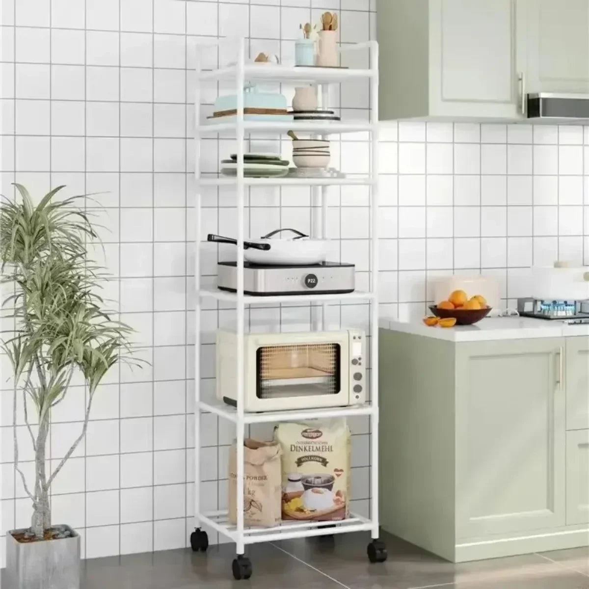 Floor Standing Storage Rack Kitchen Bathroom Microwave Rack Multi Functional Movable Without Punching Holes Household Shelves